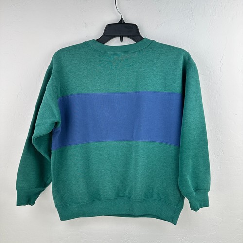 Vintage N Kids Sweatshirt L Green Under Sea Exploration Colorblock Long Sleeve - Picture 3 of 8
