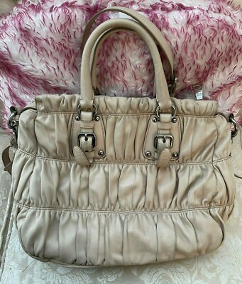 Auth PRADA NAPPA GAUFRE' CULCE LEATHER Shoulder Bag with JUTA