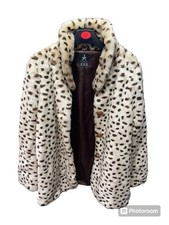 Atmosphere Ladies Mid Length Swingy Cream Brown Animal Print Faux Fur Coat Uk 16