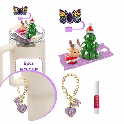 for Stanley Nameplate Christmas Theme Silicone Straw Covers Toppers Ornament`