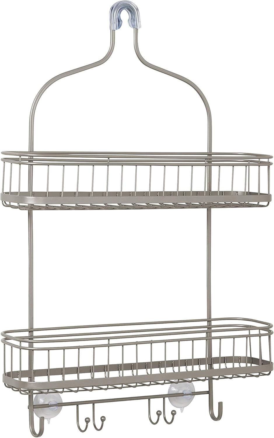 Shower Caddy Organizer With 2 Wide Shelves & Built-in Hooks