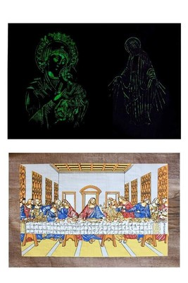 Papyrus Christian Painting Unique Color Glowing @ Dark Showing Deferent Painting
