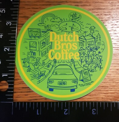 Dutch Bros Coffee Sticker OG Old School Rare Wake Up City Scape Sunrise 41