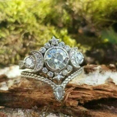 2 kt runder Laborgefertigter Diamant Mondgöttin Verlobungsring 14 K Weißgold plattiert