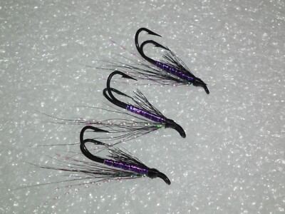 fishing fly---3 black & purple tied on vmc doubles size 10