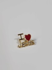I Love Jesus Lapel Pin Red Heart Small Size Gold Color Metal
