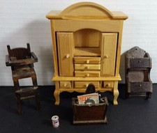 Dark Wood Baby Chair Mag Stand Shelf Light wood Cabinet 4 Piece Set