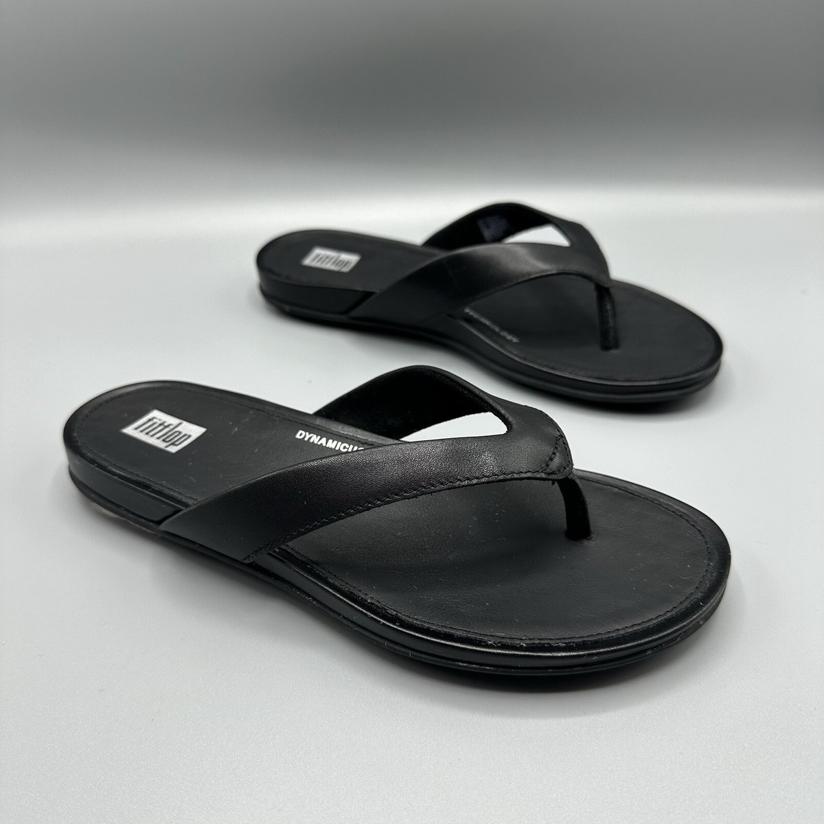 FitFlop GRACIE Leather Flip-Flops Women's Size Black Thong