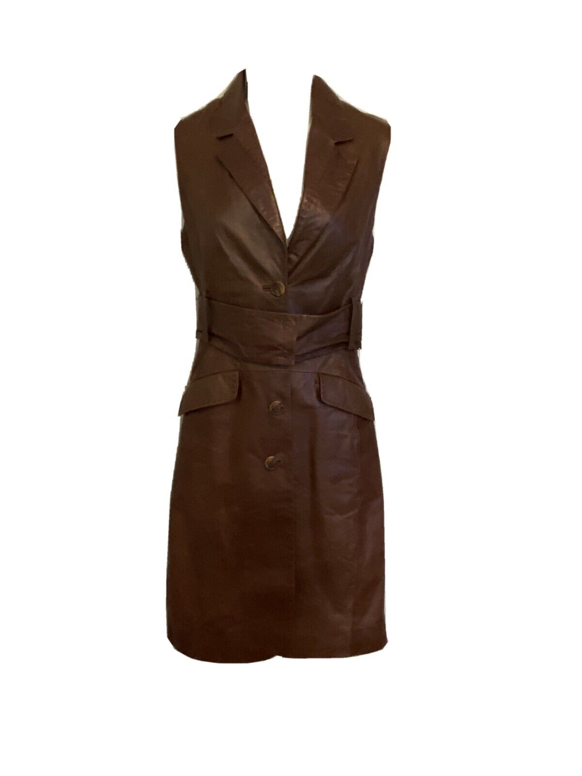 June Womens Leather Trench Style Slvless Dress Br… - image 1