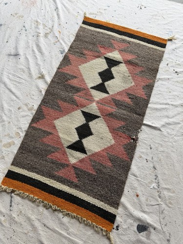 Vintage 40s 50s Navajo Hand Woven Wool Table Runner Blanket Rug 17x34.5