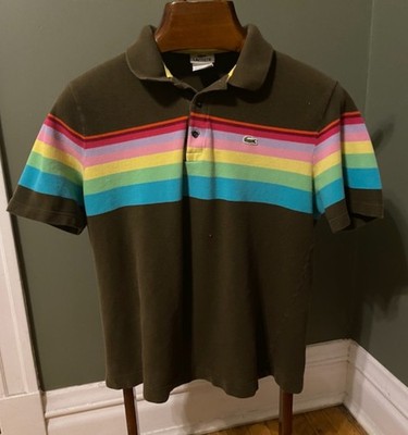 Vintage Lacoste Polo Rainbow Color Block Striped Made In France