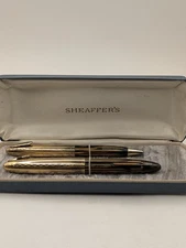 Lady Sheaffer Tuckaway Brown Stripe Fountain Pen & Pencil 14k Gold Nib Restored