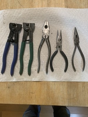 Five Sets of Vintage Pliers: Linesman + 2 Needle Nose + 2 Nippers All Excellent!