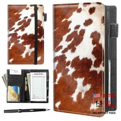 Server Books for Waitress Book,Leather Server Book with Zipper Cow Stripe