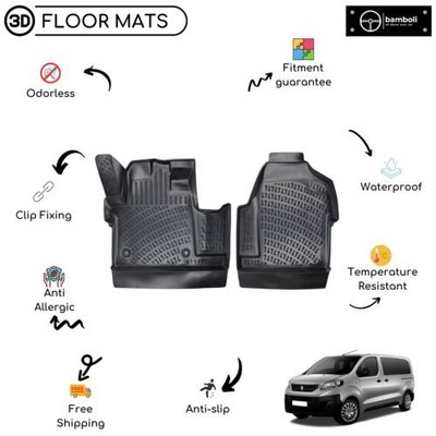 Custom Molded Rubber Floor Mat Fits for Peugeot Expert 2017 - Up Black Color