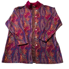 Vintage Y2K 90's Gitano Navy Red Paisley Print Cardigan Button Up Sweater S