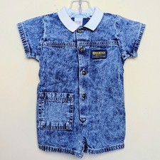 Vintage OshKosh BGosh Denim Romper Acid Wash Collared Jumpsuit Jumper 6-9 Months