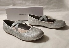 DREAM PAIRS ANGIE-2 GIRL SZ US 1 SILVER GLITTER BALLET CRISSCROSS SHOES FLATS