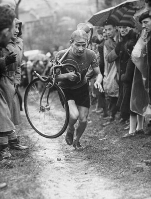 French road racing cyclist Andre Fauvel in an up grade climb at Pl- Old Photo