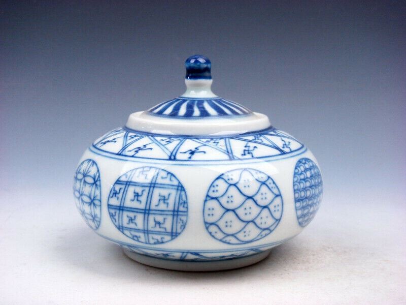 Blue&White Glazed Porcelain Various Pattern Painted Flat Oval Belly Jar #011020