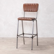 REAL LEATHER BAR STOOLS RIBBED GUNMETAL STOOLS CHOICE OF 2 SIZES