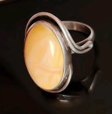 Silber 925 Antik Butterscotch Bernstein Ring  9,1 g oval Handarbeit