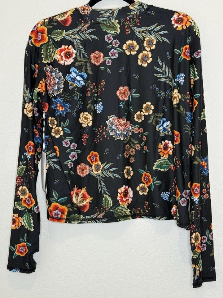 NUEVO JOHNNY WAS ACTIVE Ardell Cuello Simulado TOP Talla Pequeña Agujeros para el Pulgar Boho Floral Foto 3 de 4