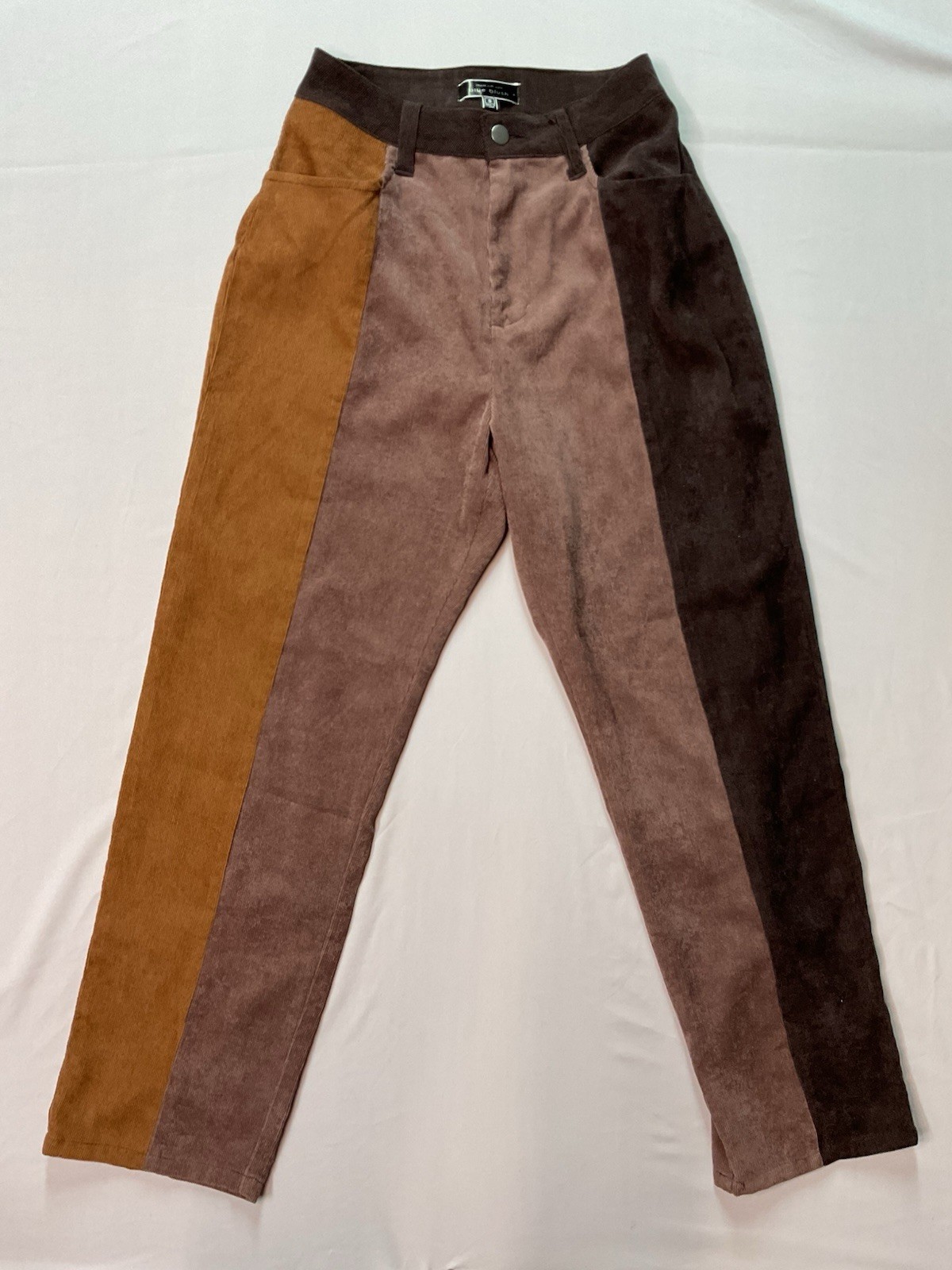 Blue Blush Corduroy Colorblock Brown High Waist Pants Women’s Size Medium