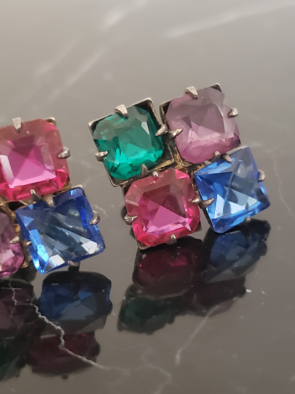 EARRINGS STERLING SILVER SQUARE SHAPE MUTIPLE COL… - image 4