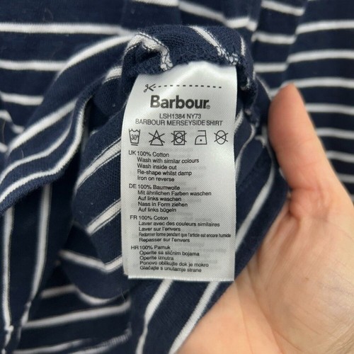 Barbour Navy Blue White Preppy Stripe Long Sleeve Button Knit Merseyside Shirt 6 - Picture 8 of 8