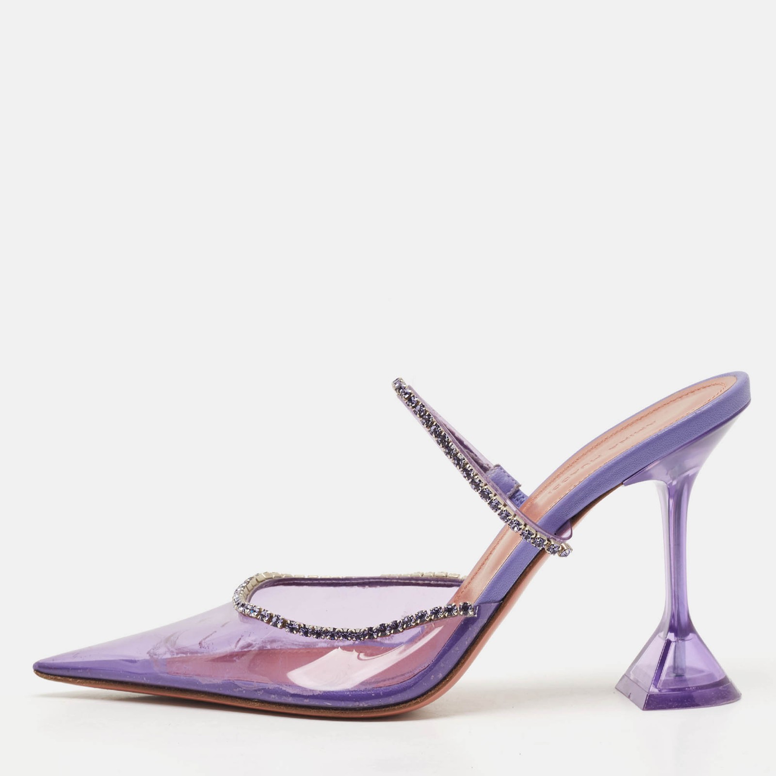 Amina Muaddi Glida Crystal Glass Mules in Transparent PVC Size 40
