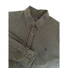 Ralph Lauren Mens Classic Fit Cotton Plaid Button Down Shirt Navy Green Large