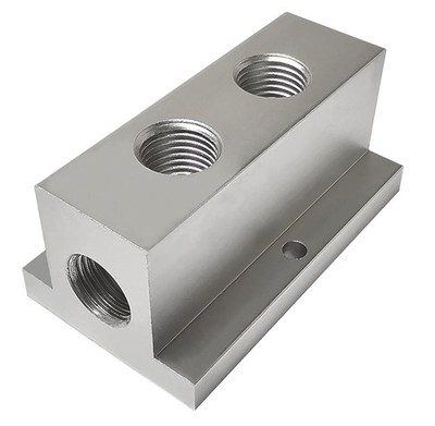 Aluminum 2 Way 4 Port Pneumatic Manifold Air Distribution Block G1/4 In