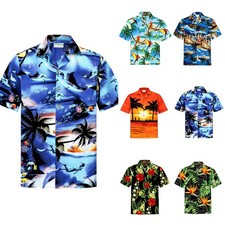 Mens Hawaiian Summer Shirt Palm Stag Beach Hawaii Aloha Holiday Party Fancy Tops