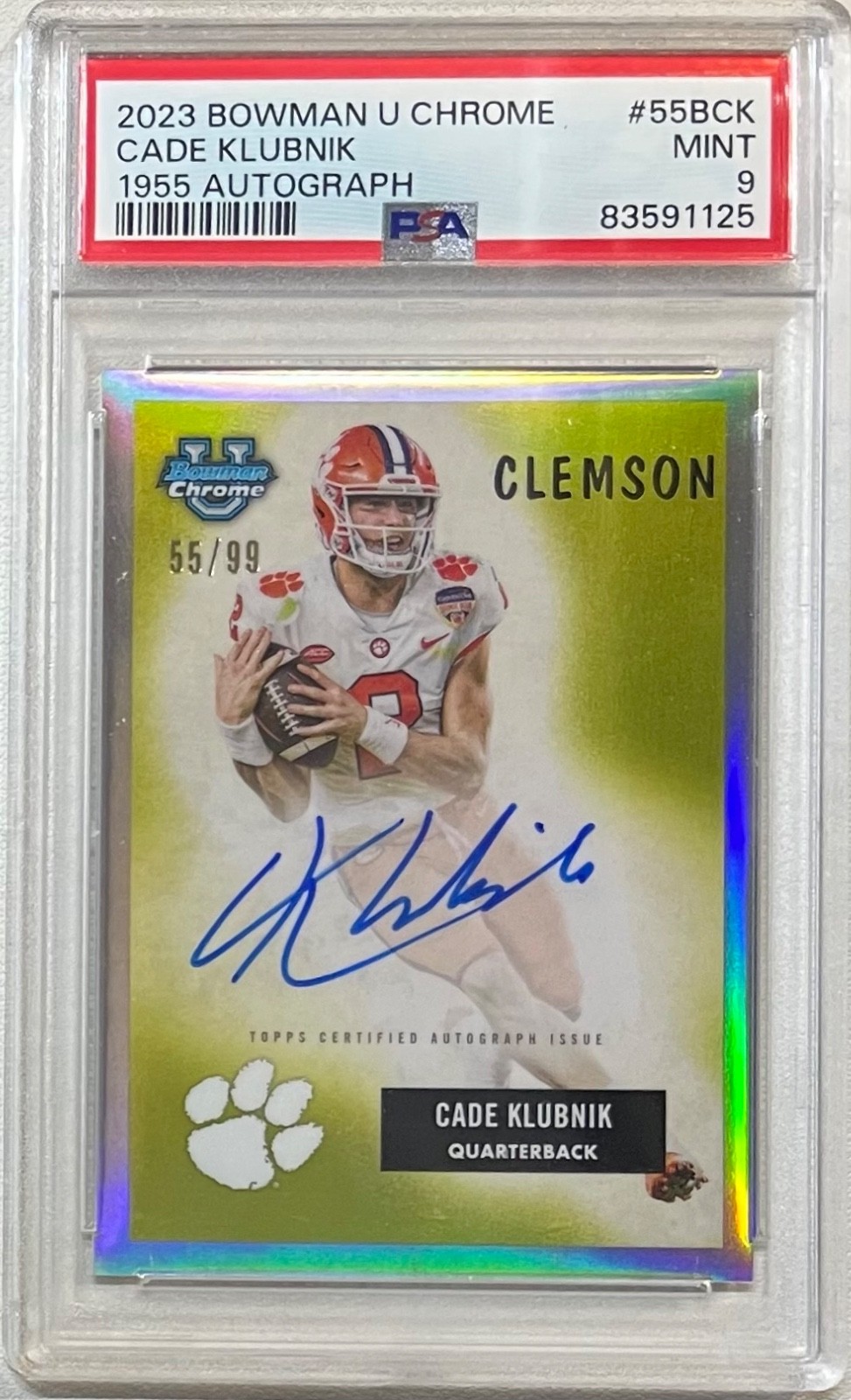 Mint PSA 9 2023 Bowman Chrome U Cade Klubnik 1955 Auto #55/99 Clemson