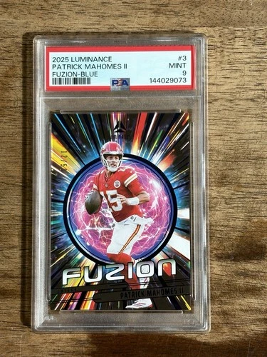 2025 PANINI LUMINANCE PATRICK MAHOMES II # 3 BLUE FUZION 12/50 -PSA 9 MINT POP 2