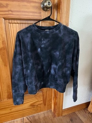 Get After It Cropped Pullover Crewneck Sweatshirt, Blue Tie Dye, Small