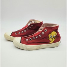Vintage Bright Red Keds High Top Tweety Bird Shoes Adult Women's Size 8 1/2
