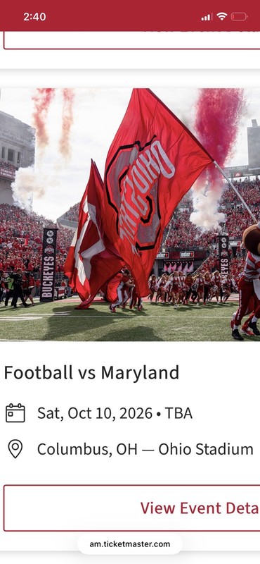 2- Football Tickets For Ohio State University VS Maryland.  10/10/2026