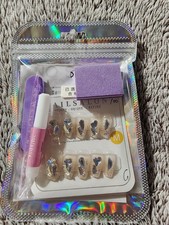 NAILSALON Medium Coffin Silver Nude 3D Sparkle Press-On Nails Glue Included