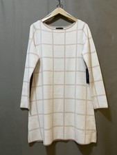 NWT TAHARI Women Long Sleeve Knit Short Dress SZ L Dusty Peach/White Windowpane