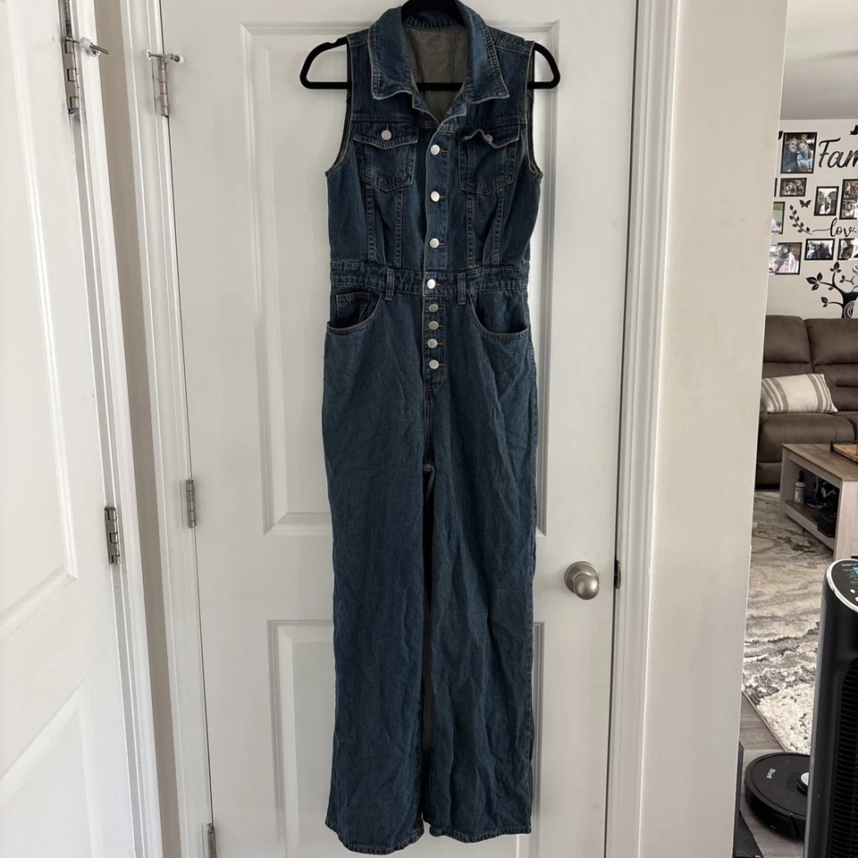 Mono Shein Azul Denim Jean Para Mujer Mono o Jersey Utilitario Sin Mangas M Foto 3 de 4