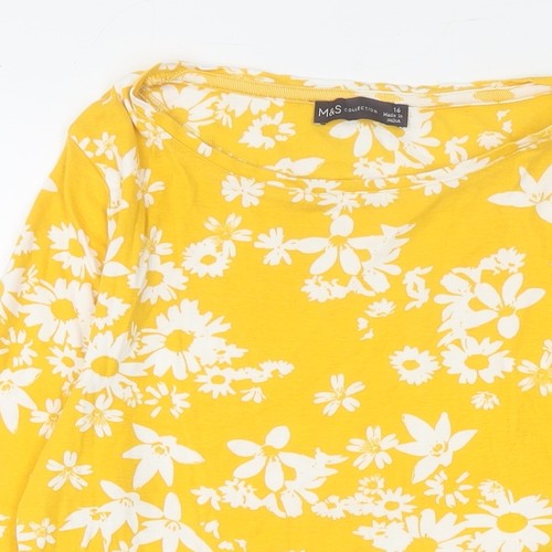 T-shirt donna gialla floreale Marks and Spencer taglia 16 - Foto 10 di 12