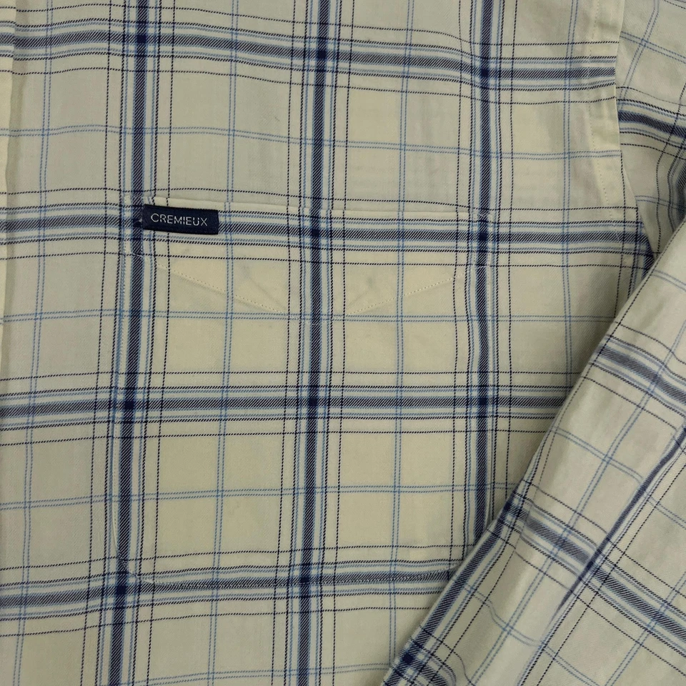 Daniel Cremieux Shirt Mens Medium Cream Blue Plaid Long Sleeve Button Up Cotton - Image 4 of 4