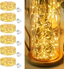 6 Pack Fairy Lights Battery Operated - 7ft 20 Led Twinkle 6 Pack, Warm White 