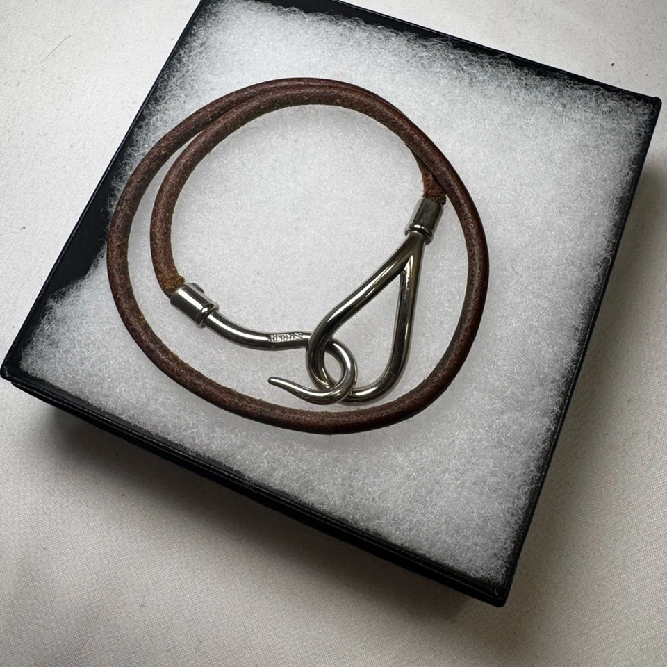 Hermes Brown Leather Bracelet with Silver Clasp - Image 3 of 3