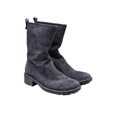 Born Womens Size 7.5 US VTG Blue Suede Mid Calf Block Heel Winter Boots READ