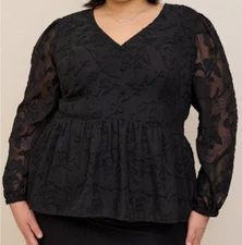 Torrid Peplum Chiffon Clip Floral Blouson Sleeve Top Plus Size 0 L 12 #D52774