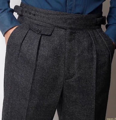 Men Retro Tweed GURKHA Pants Herringbone Wool Trousers Casual Business Suit Pant Men Retro Tweed GURKHA Pants Herringbone Wool Trousers Casual Business Suit Pant