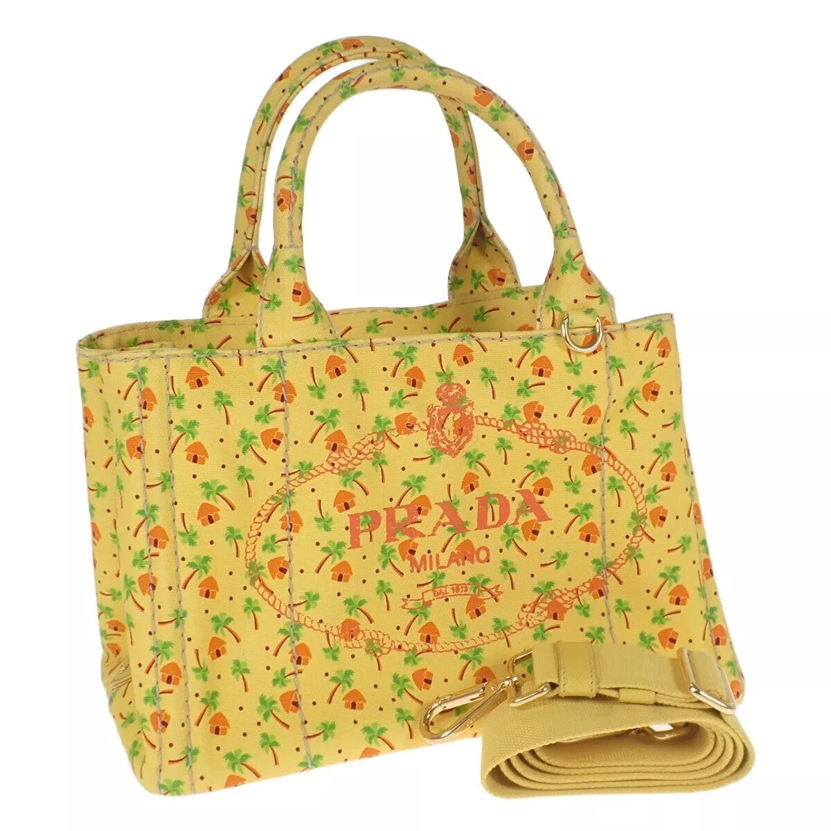 PRADA Canapa palm tree pattern mini 2way bag 1BG439 cotton yellow TGIS